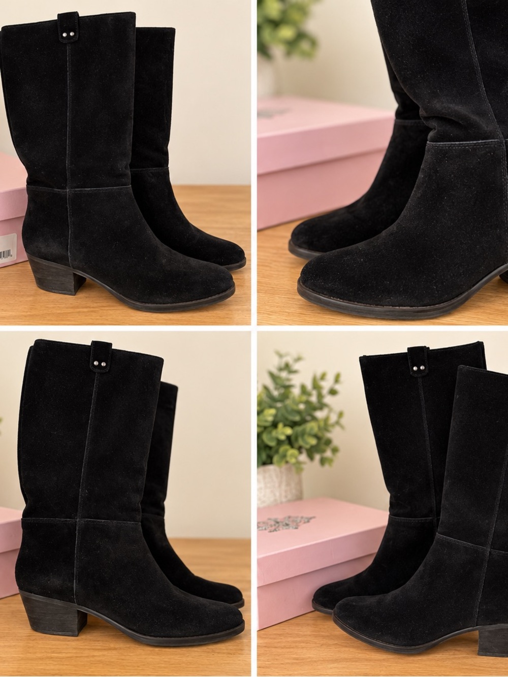 Crown Vintage Black Suede Mid-Calf Heeled Boots
